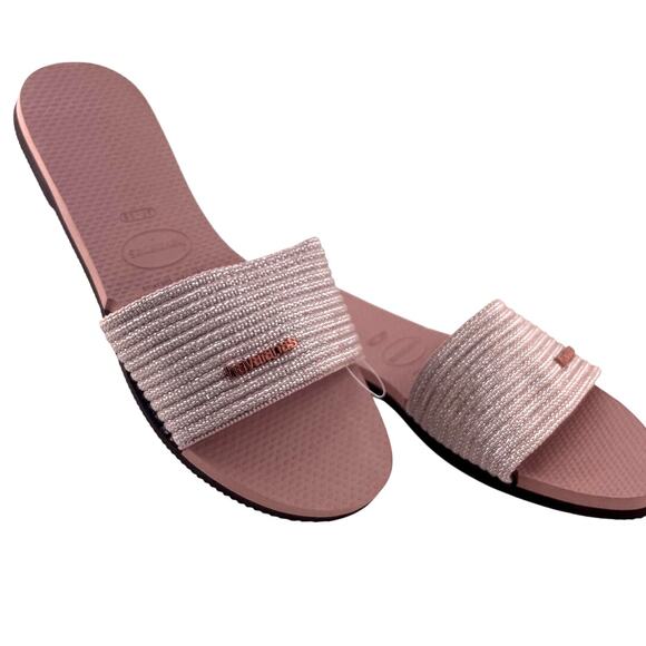 NWT Havianas Rose Pink Crocus Slide Sandal Size 7/8 Women - Picture 1 of 7